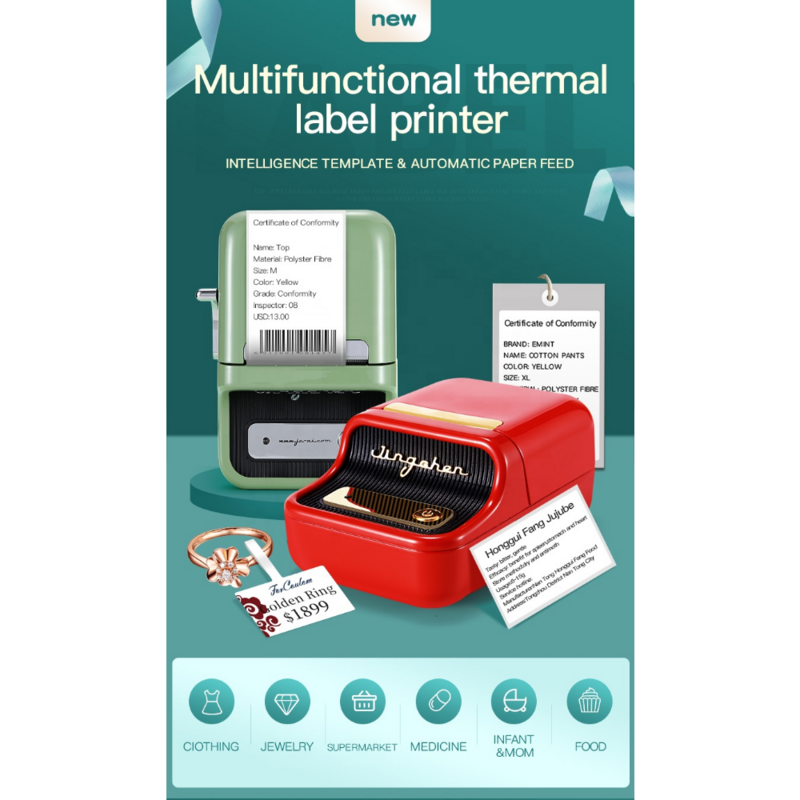 Portable Bluetooch B21 Mini Laser Printer 50mm Smart Label Thermal Roll Paper Printing Machine for Price Tag Barcode Printer
