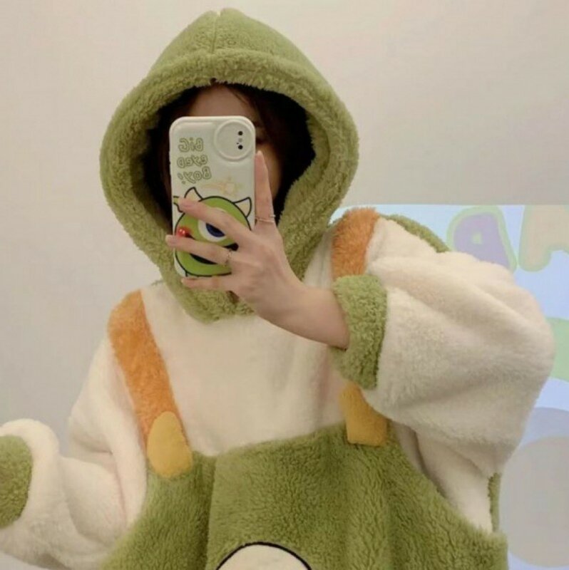 Lady's Winter Cartoon  Animal Strap Jumpsuit Polyester Warm Comfortable One Piece Loose Cosplay  Pajamas With A Hat