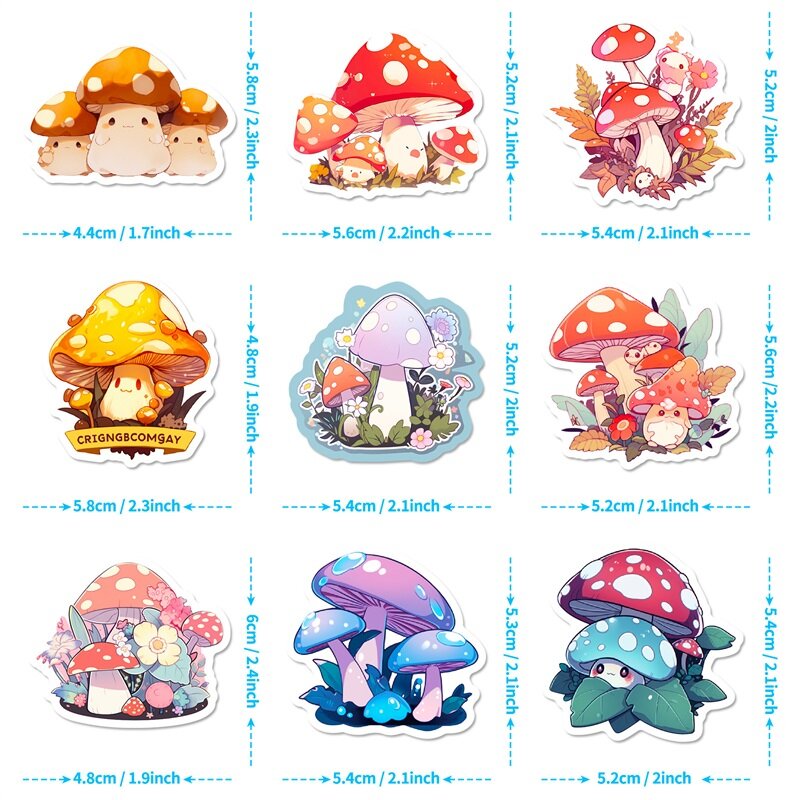 10/30/50PCS Cartoon Color Mushroom PVC Sticker Aesthetic Children's Decoration Scrapbooking Stationery School Supplies for Kids