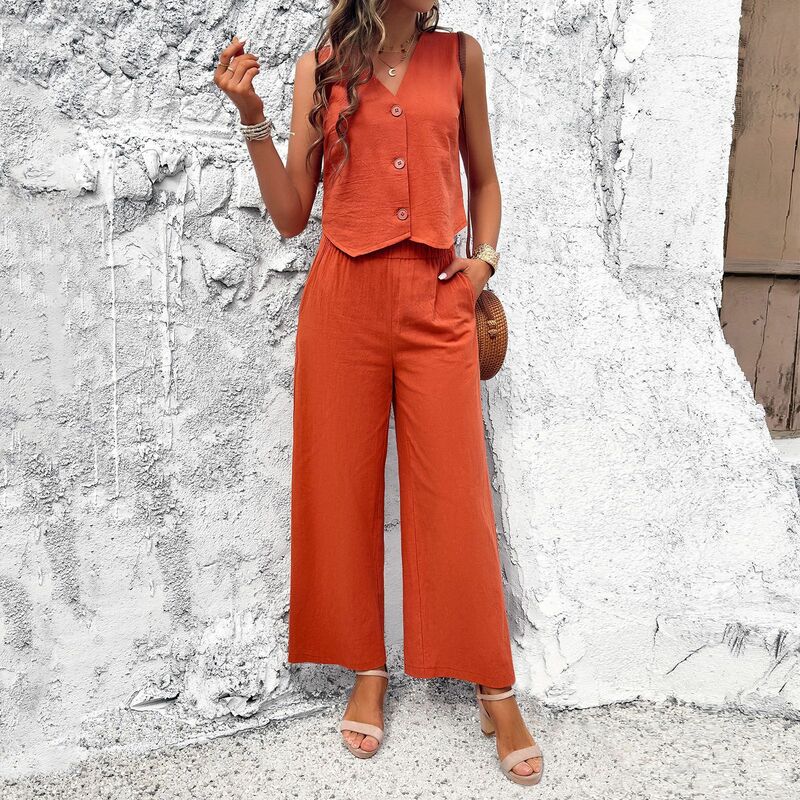 YEAE Casual Temperament Solid Colour Cotton and Linen Women's Vest Suit Spring and Summer Hot Sale Fashion Women's Suit New 2024