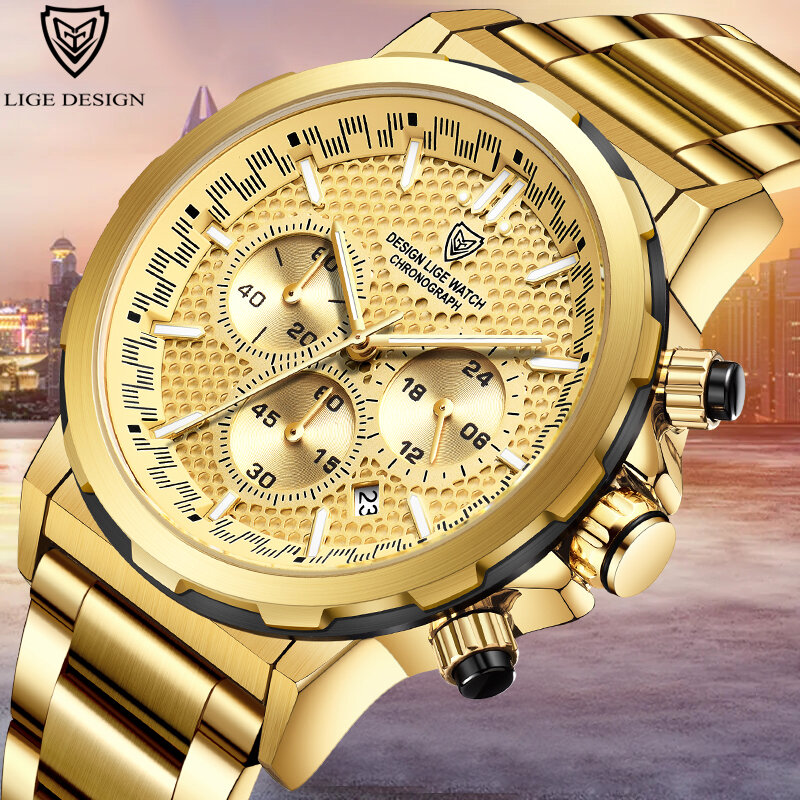 2023 LIGE nowe męskie zegarki najwyższej marki luksus wszystkie ze stali wodoodporne kwarcowe zegarki na rękę moda sportowa chronograf Montre Homme + BOX