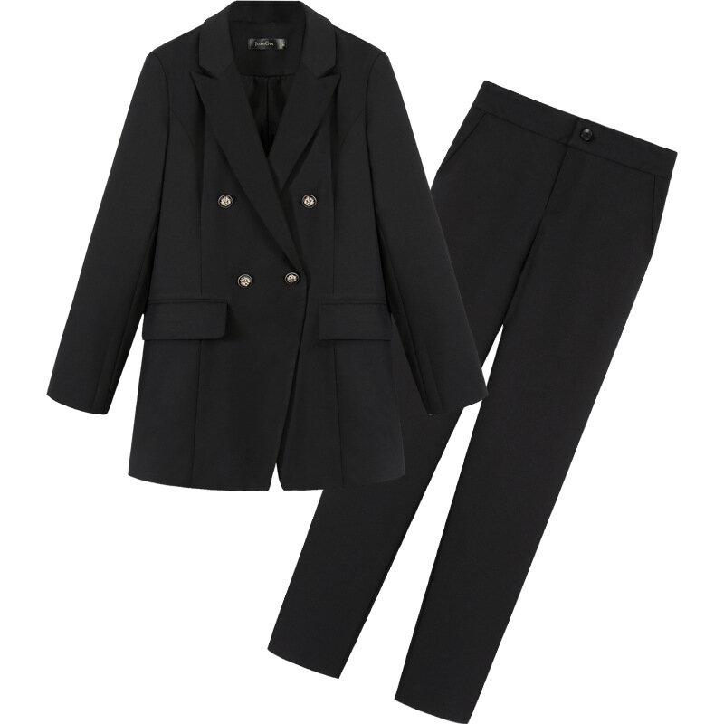 Высококачественные профессиональные женские костюмы, брючный костюм, новинка, Осенний облегающий черный женский маленький костюм большого размера, женские облегающие брюки, 2023