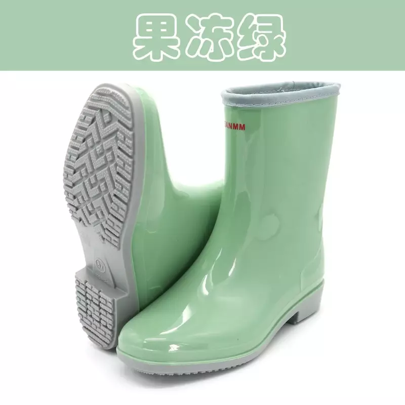 Botas de chuva de meia panturrilha para mulheres, sapato de borracha, sapato slip-on, botas impermeáveis, moda ao ar livre