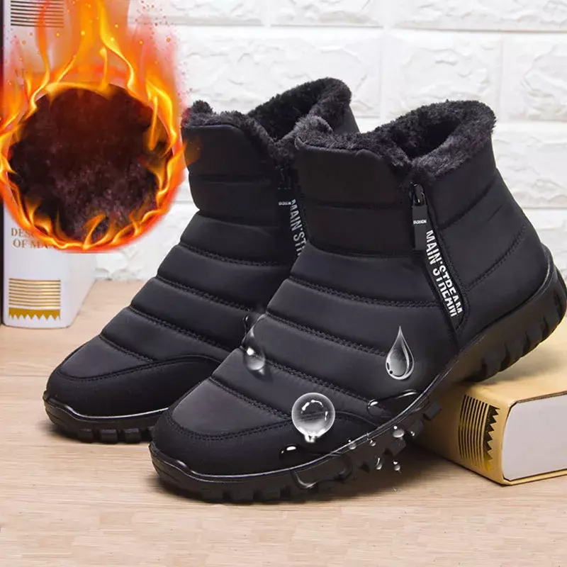 Botas de neve masculinas, impermeáveis, sapatos antiderrapantes, casuais, manter aquecido, de pelúcia, plus size, calçado de casal, inverno
