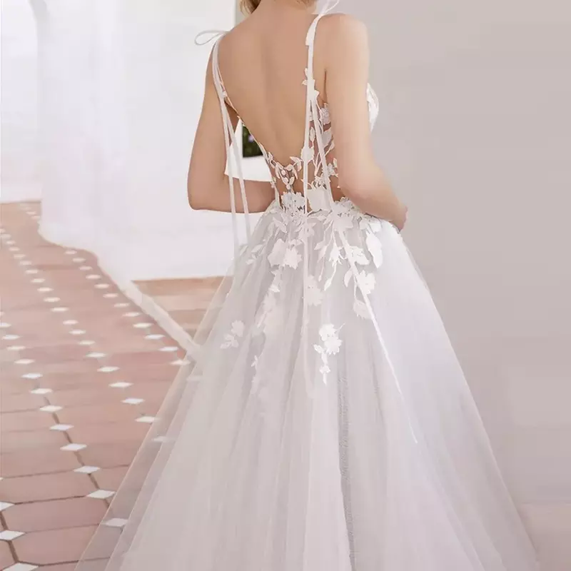 Fashion luxury sexy V-neck backless wedding dress Bohemian side split Italian shoulder lace backless bridal dress custom new