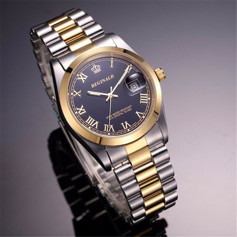 Reginald-Relógios de quartzo de luxo masculino, ouro completo, aço inoxidável completo, impermeável, negócio, marca superior, moda, 2023