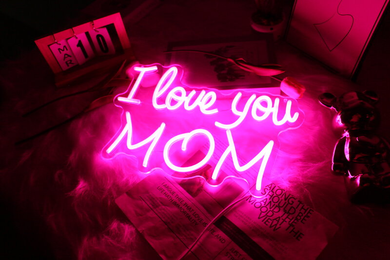 UponRay I LOVE YOU Gift LED Neon Sign Home Decor Wall Wedding  Happy Mother/Father Day Bedroom 3 Color Display