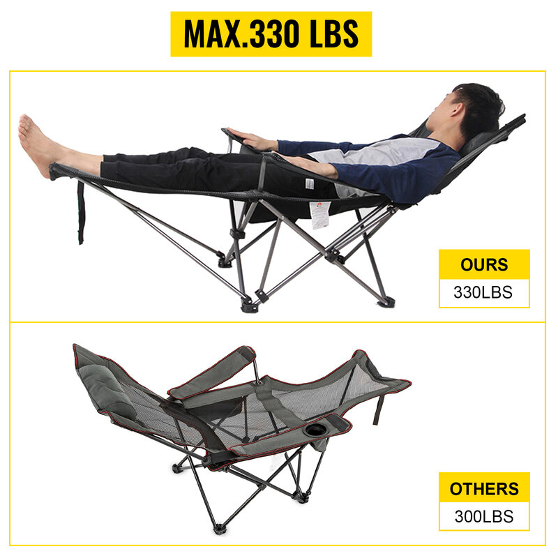 VEVOR kursi Kemah luar ruangan portabel, kursi santai dengan sandaran kaki lipat tempat tidur siang, kursi sandaran pantai memancing