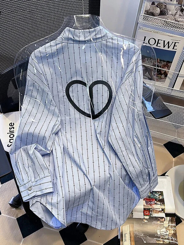 Summer Casual Color Contrast Simple Fashionable Women Shirt Korean Basic Striped Women Commuter Long Sleeved Loose Fitting Shirt