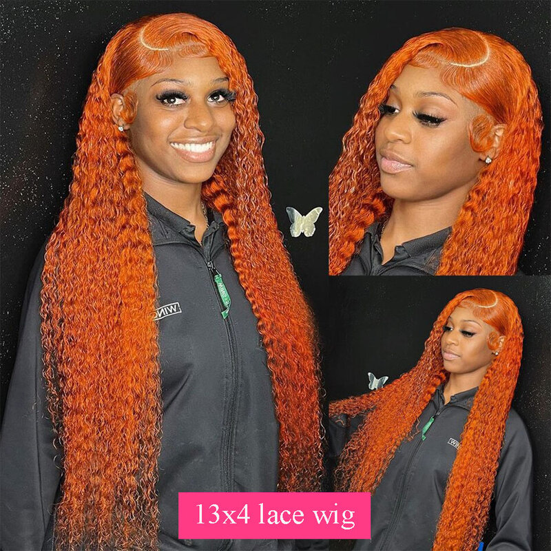 13x4 30Inch Deep Wave Frontal Wig 13x6 HD Lace Front Human Hair Wig Orange Ginger Lace Front Wig Curly Human Hair Wigs For Women