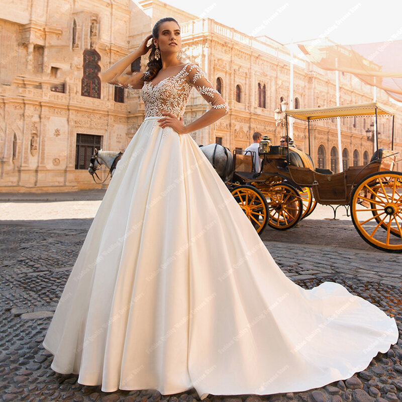 V-neck Beautiful Wedding Dress for Bride Lace Simple and Elegant Wedding Dress Newest Celebrity customization Vestidos De Noche