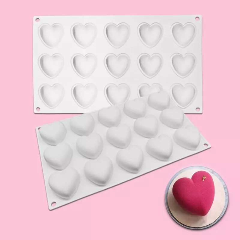 15 Cavity Heart Chocolate Silicone Mold Valentine's Day Love Cake Decor Candy Jelly Baking Set Soap Candle Mould Ice Tray Gift