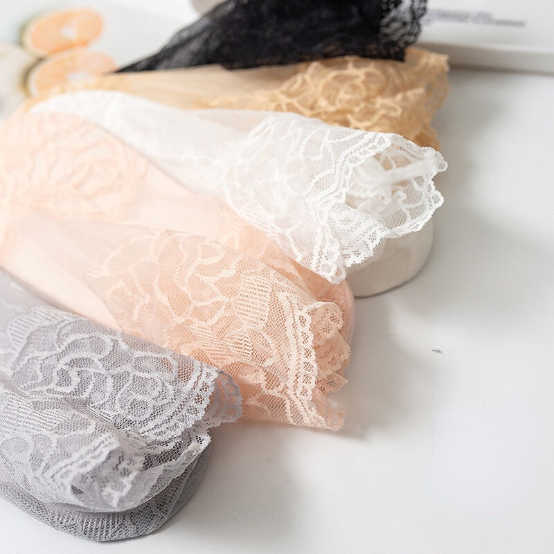 Calcetín de encaje de algodón para mujer, medias cortas finas, transparentes, florales, de alta calidad, envío directo