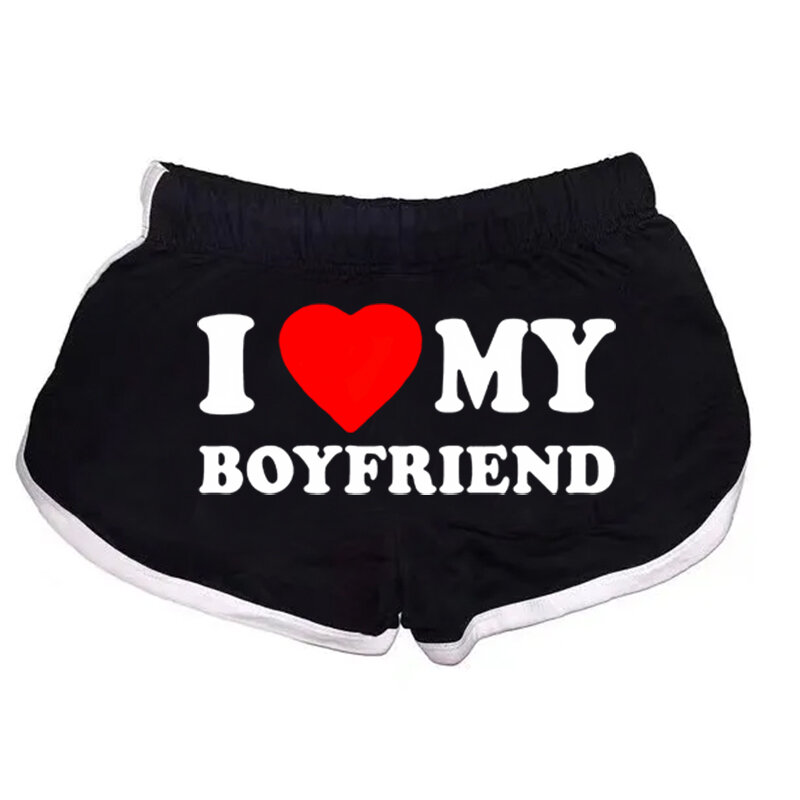 Eu amo meu namorado shorts para as mulheres, roupas sexy, cintura alta, elástico, curto, tamanho grande, verão, 2023