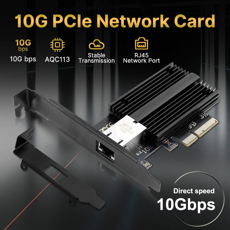 Kartu jaringan 10Gbps Pcie ke RJ45 Marvell AQC113C, kartu jaringan 10Gbps/5Gbps/2.5Gbps/1Gbps Gigabit Ethernet RJ45 Port NIC untuk PC Desktop