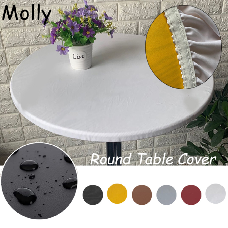 Round Tablecloth Elastic Edge Waterproof Oil-proof Tablecover High Stretch Easy To Clean Wedding Hotel Birthday Party Tablecover