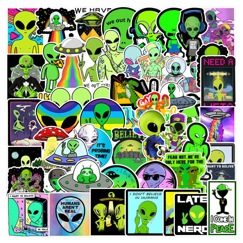 Handsome Alien Series Graffiti Adesivos, Adequado para Laptop, Capacetes, Decoração Desktop, Brinquedos DIY, Atacado, 50Pcs