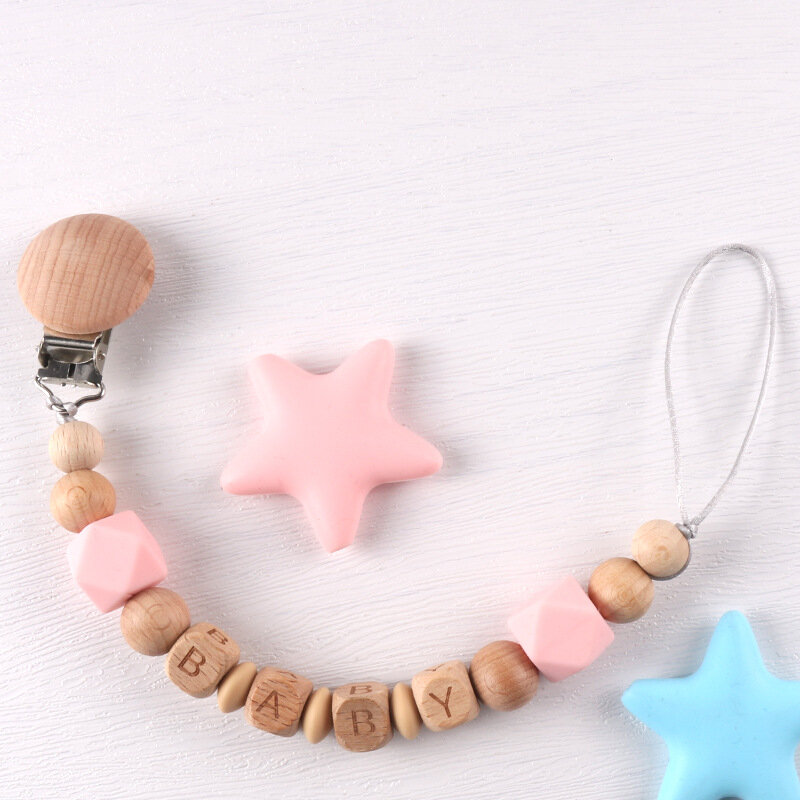 Personalized Name Baby Pacifier Clips Chain Silicone Bead Teether Anti Drop Chain Newborn Gift DIY Custom Teething Toys Products