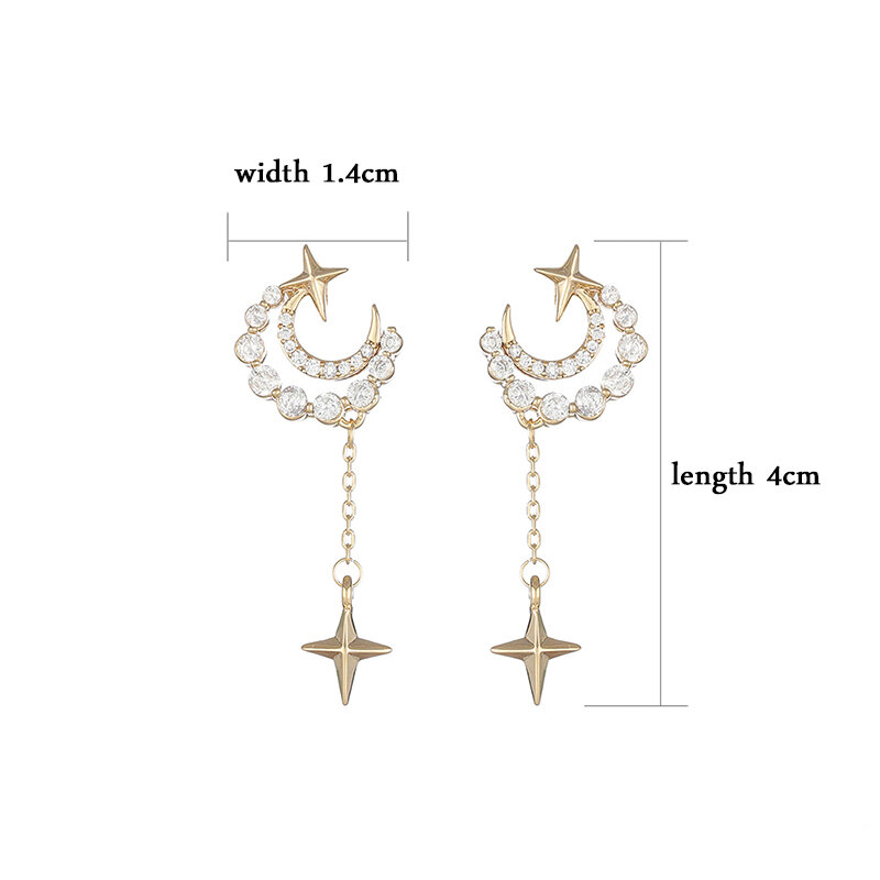 Hot Aale Shine Exquisite Zirconia Moon Earring for Women Zircon Tassel Stud Earring Wedding Jewelry Pendant Birthday Gift