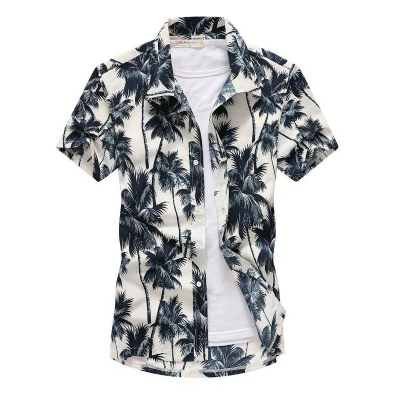Summer Mens Hawaiian Casual Collar Shirts Short Sleeve Button Coconut Tree Print Beach Floral Fashion Vintage Clothing XS-5XL