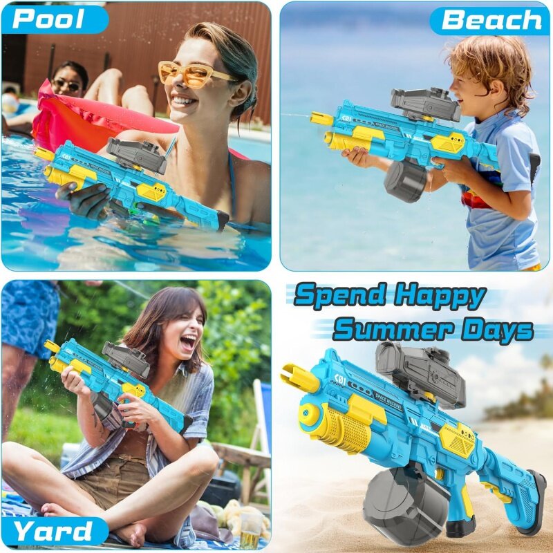 1350CC Large Capacity Electric Water Gun, 50FT Long Range, Auto Suction, Ideal for Summer Beach Pool Outdoor Party, Boy Blue Gif