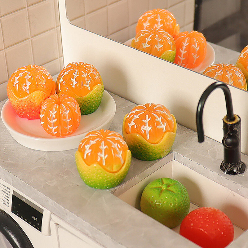 Prato de fruta 3 dimensões, frutas, laranja, fingir jogar, simulação de resina DIY, decoração para casa, figurinhas, cozinha, adereços de Dollhouse, 1 conjunto