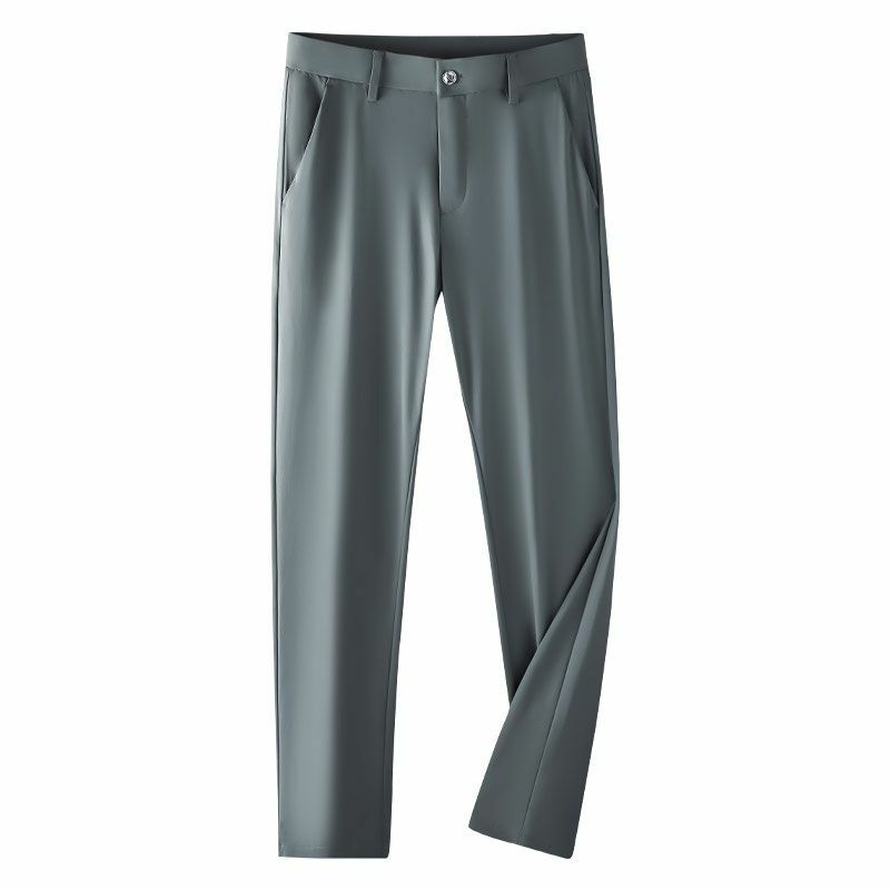 2024 New Summer Thin Men's Solid Color Pocket Zipper Business Leisure Versatile Loose Suit Pants Straight Ankle Length Pants