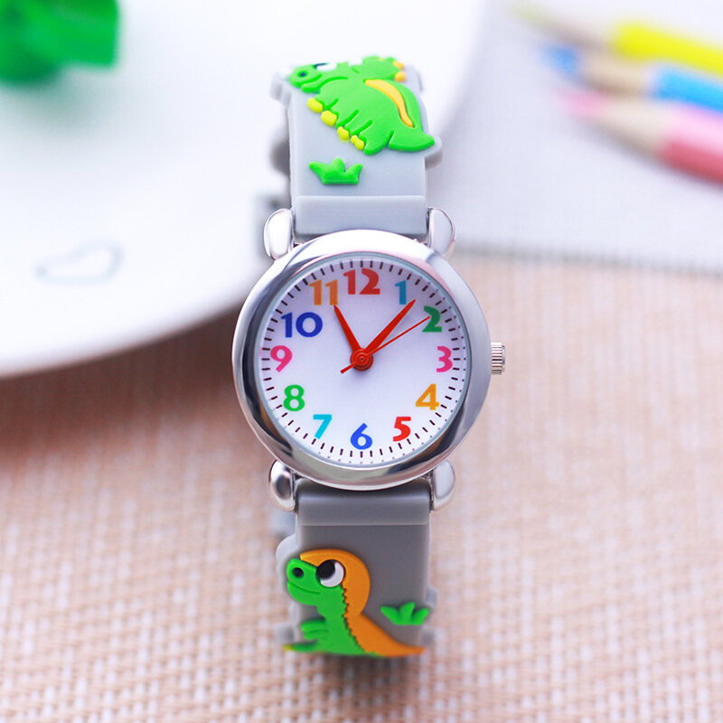 Часы CYD детские с силиконовым ремешком, крутые с динозаврами, мультяшными животными, для мальчиков и девочек, для обучения времени, подарок для маленьких детей