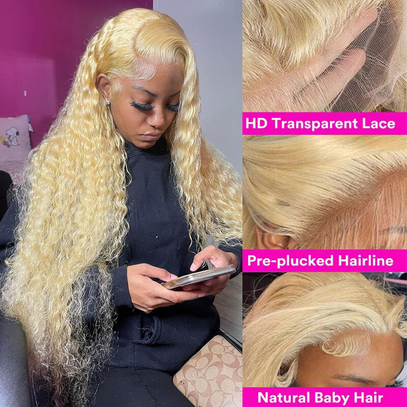 613 Hd Lace Frontal Wig 13x6 Blonde Water Curly Human Hair Wig Remy Color 13x4 Deep Loose Wave Transparent Front Human Hair Wig