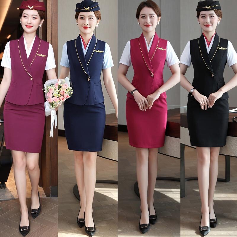 A88 Stewardess Uniform Hotel Front Desk Waitress Work Clothes High-End Flight Attendant Work Clothes Professional Vest Suit