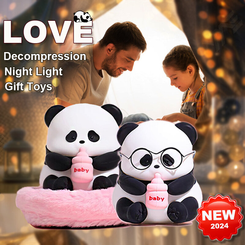 Cute Panda Silicone Lamp Touch Sensor LED Rechargeable Bedroom Lamp Bedside Decompression Toys Night Light Child Father‘s Gift