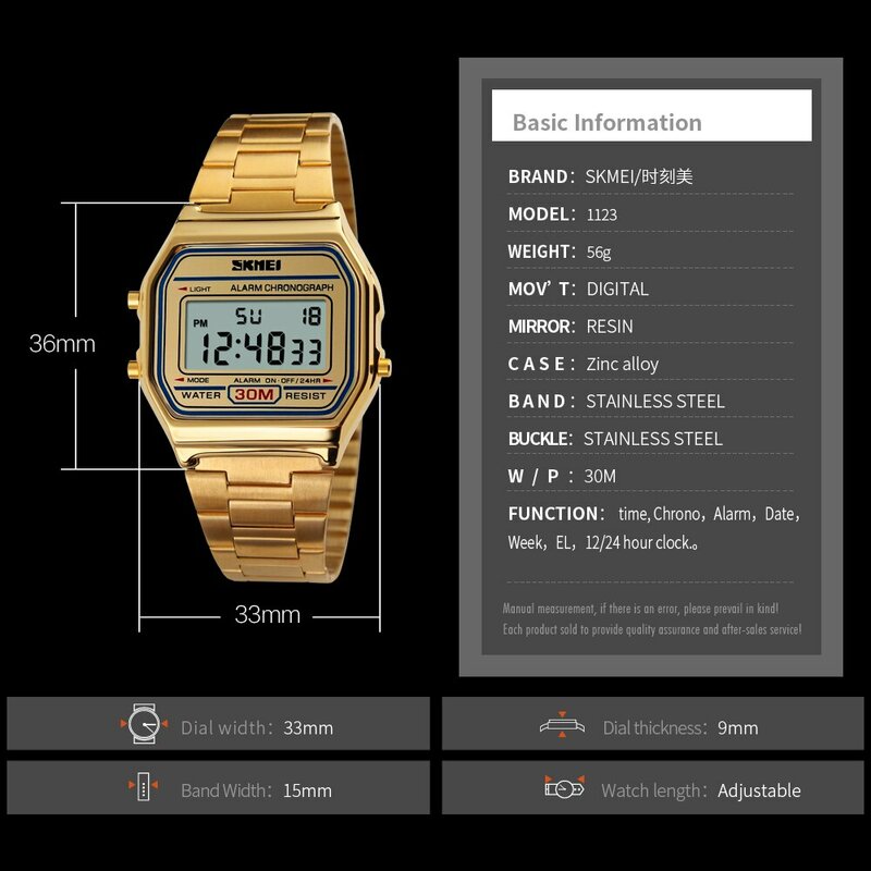 Skmei-homens aço inoxidável impermeável relógio de pulso Digital, esporte luxo relógios, Back Light Display, Chrono, 3Bar, Top Brand
