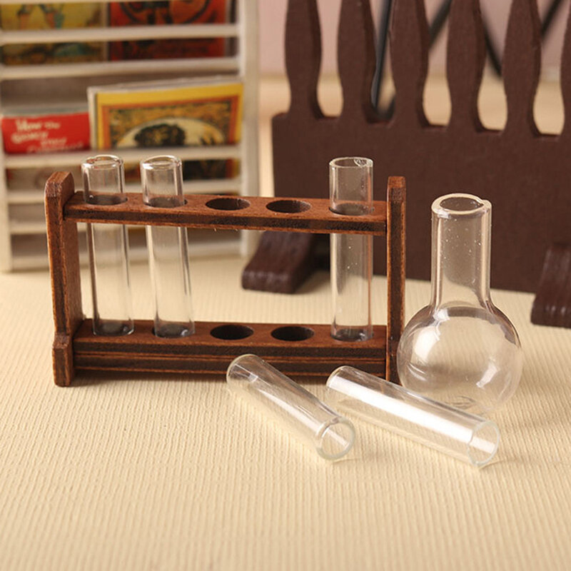 1 Satz antike Puppenhaus Miniatur Messbecher Reagenzglas mit Rack Modell Labor Dekor Spielzeug Puppenhaus Zubehör 5,1 cm