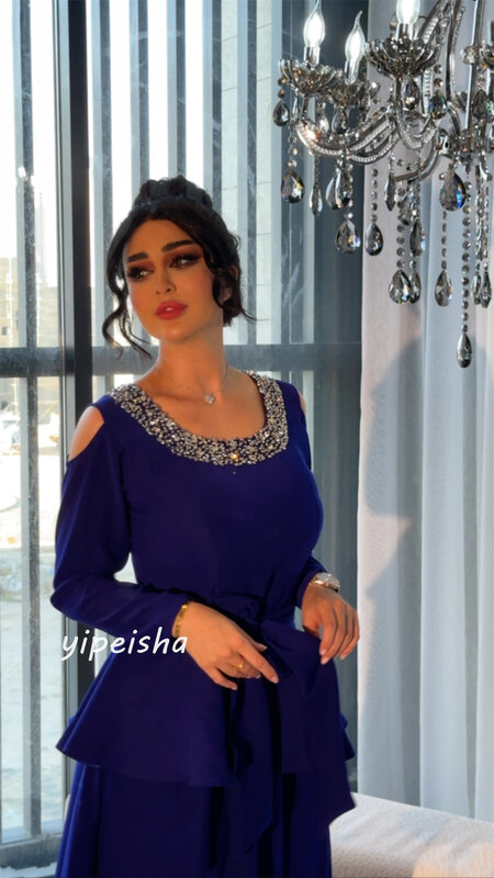 Abito da ballo sera Arabia saudita Jersey perline pieghettate drappeggiate natale a-line colletto quadrato abito da occasione su misura abiti Midi