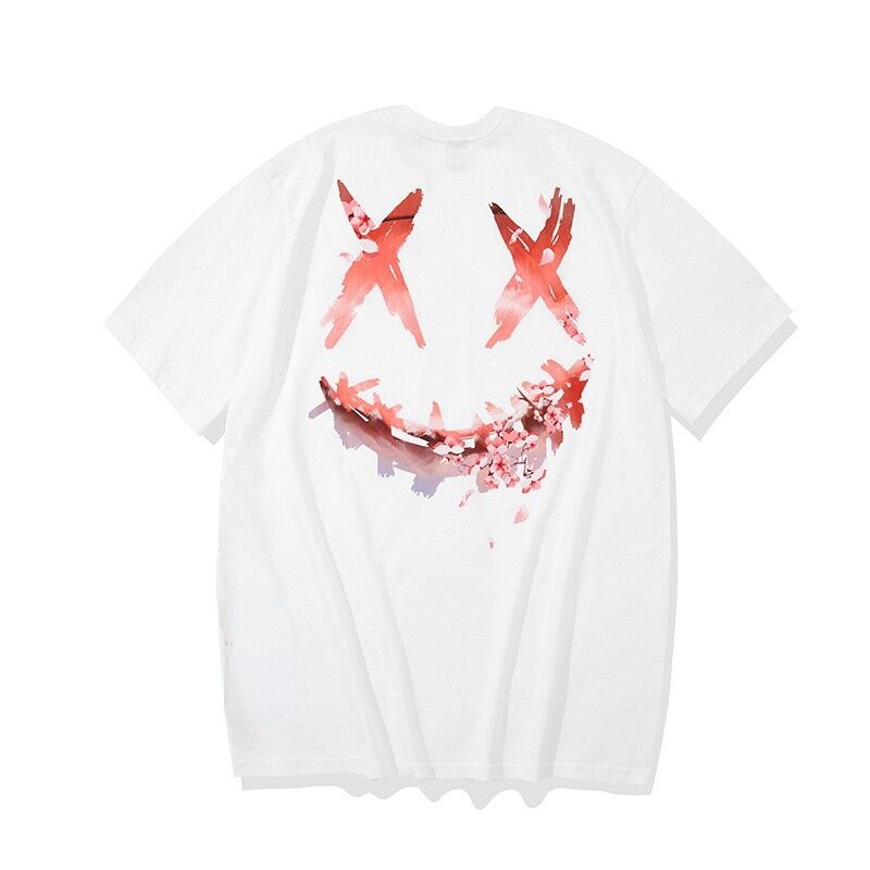 Anime Smiley camiseta grande estampada masculina, camiseta de manga curta de algodão Harajuku, streetwear Hip Hop, 5XL