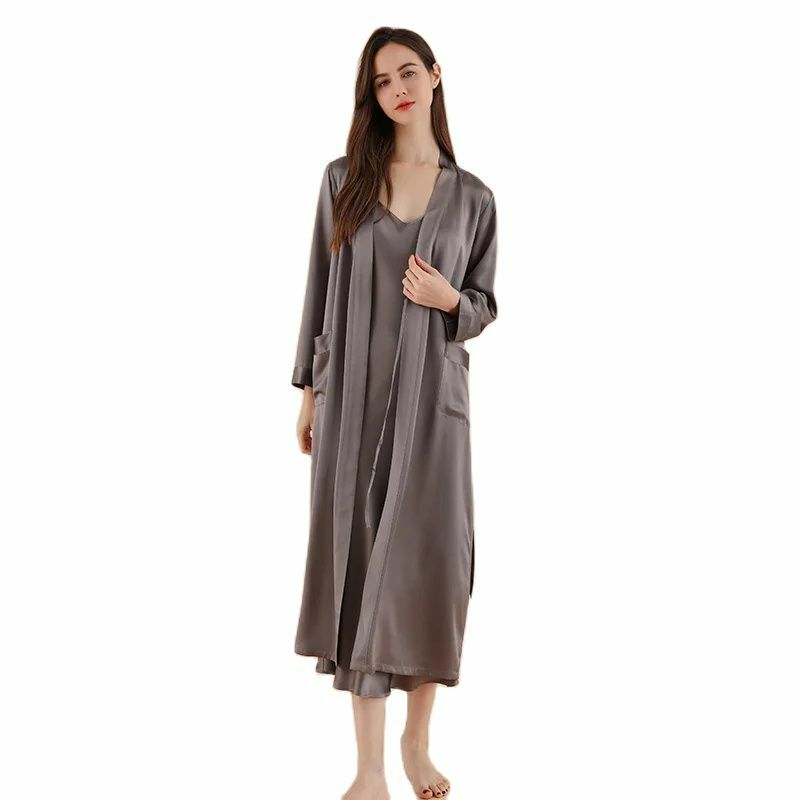 Birdtree-Robe de seda para mulheres, 100% seda real, cetim sedoso, decote em v, elegante e natural, pijama simples, roupão noturno de primavera, 25mm, P42121QM, 2024