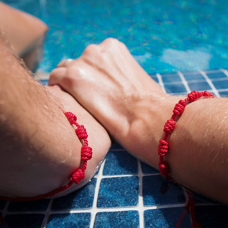12Pcs 7 Knoten Rote Schnur Armbänder für Schutz Gute Luck Amulett für Erfolg Handgemachte Seil Paar der Armbänder Glück armreifen