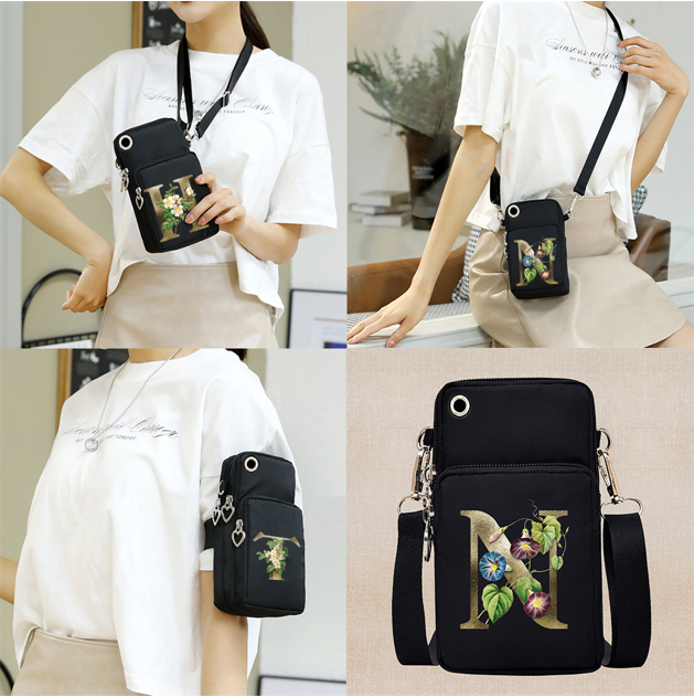 Universele Mobiele Telefoon Bag Cover Pouch Waterdichte Sport Arm Purse Voor Xiami Redmi Note 10S Case Gouden Bloem Brief patroon
