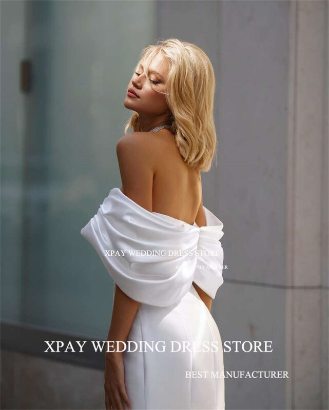 Xpay moderne Meerjungfrau Brautkleider von der Schulter Falten Brautkleid sexy rücken freie High Split maßge schneiderte Brautkleid