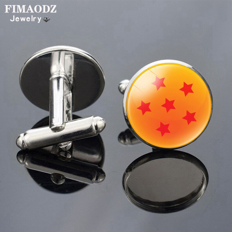 FIMAODZ Anime 7 Stars Balls Cufflinks for Mens High Quality Glass Cabochon Exquisite Male Shirt Cuff Links Wolf Dragon Buttons