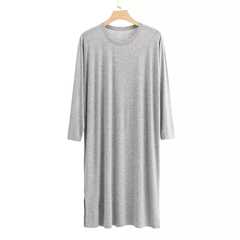 Soft Clothes And Dresses Comfortable Nightgown Nightwear Mid-long Sleeve Knee Neck Modal Long Men's Sleepwear Length Round
