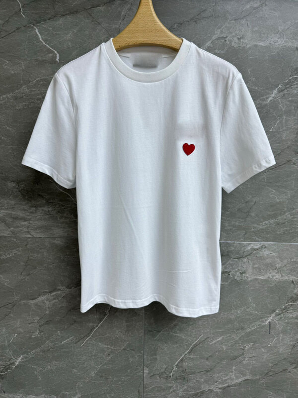Camiseta informal minimalista con bordado de parche geométrico para mujer, top de manga corta de cuello redondo, top versátil de moda