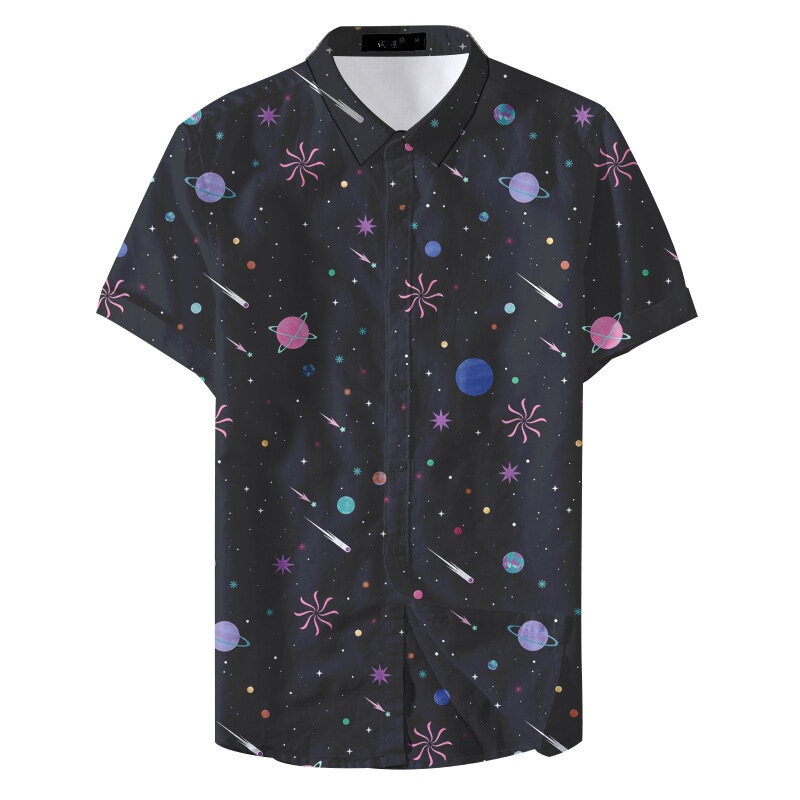 Summer Universe Planet Pattern Print Blouse Men's Summer Hawaii Beach Shirts Travel Party Men's Short Sleeve Streetwear Clothing