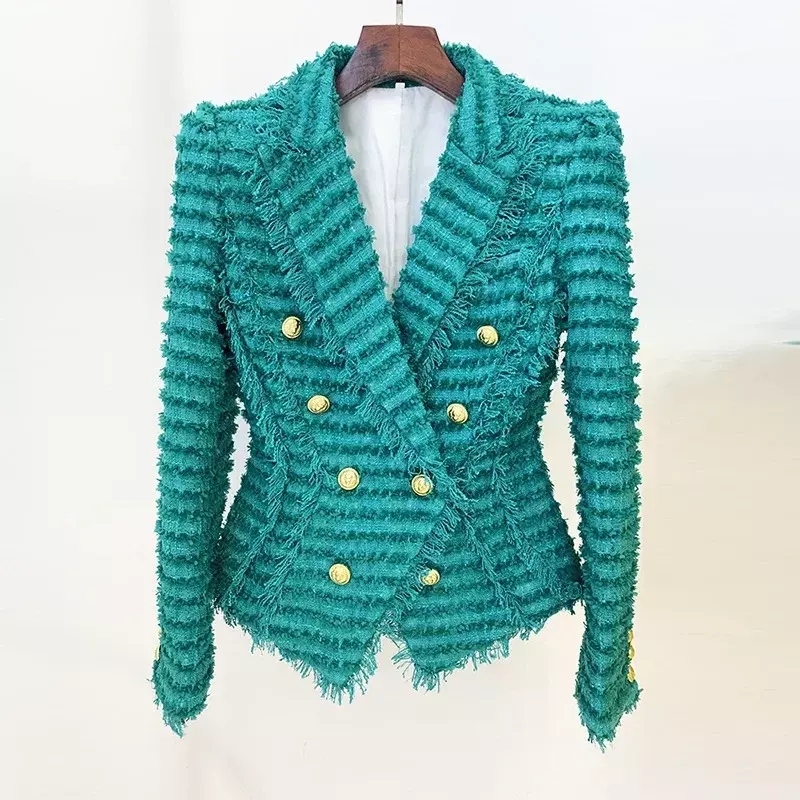 Blazer de Tweed formal feminino e calça curta, blazer azul, casaco xadrez feminino, botão duplo, roupa de trabalho de negócios, jaqueta senhora do escritório, casaco feminino