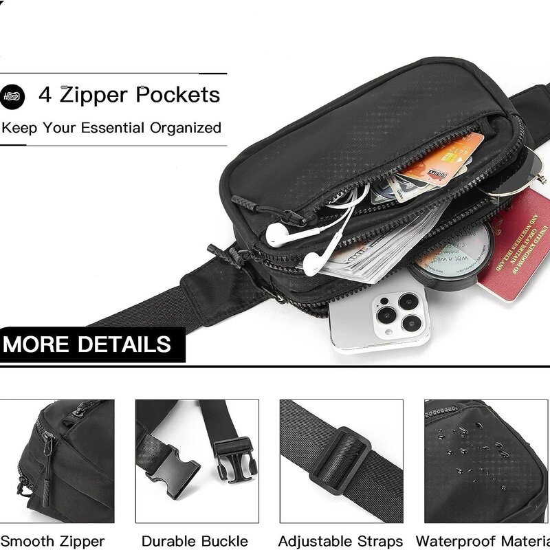Bolsa de almacenamiento multifuncional, con 4 bolsillos con cremallera y correa ajustable, bolsas cruzadas ligeras para acampar al aire libre, Ru, 1 unidad