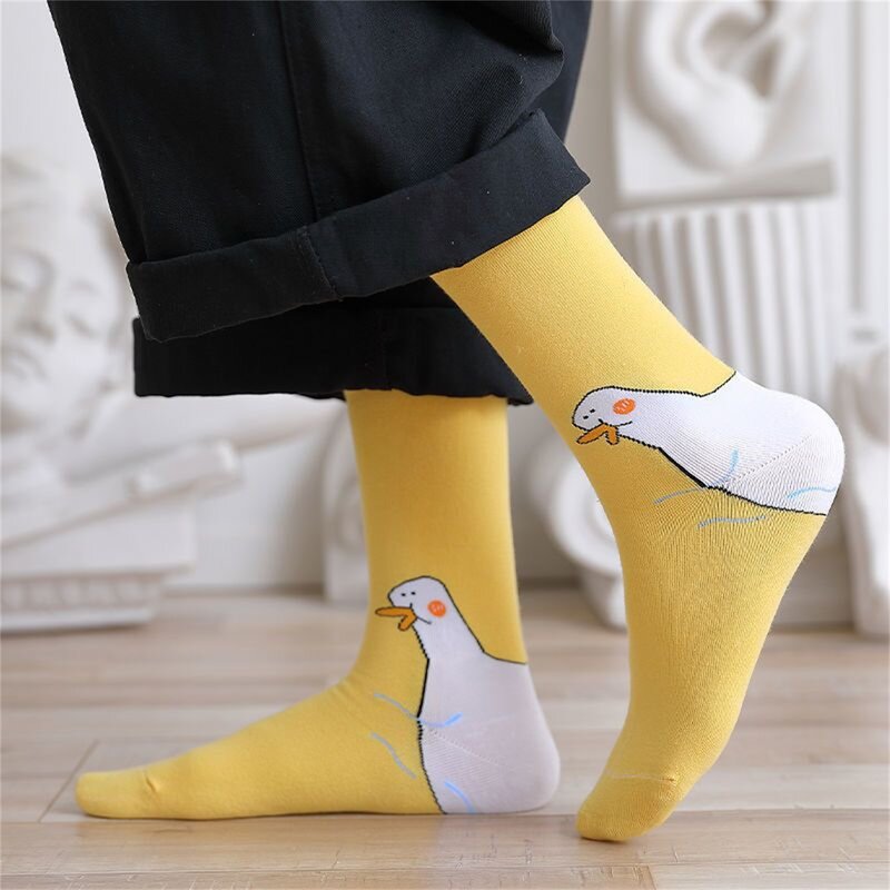 Meias engraçadas do tornozelo da impressão do pato para homens e mulheres, elástico, macio, ocasional, bonito, presente