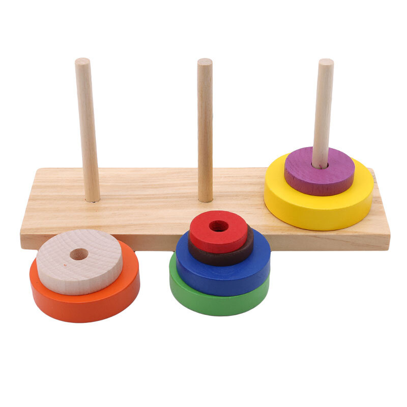Color Eight  Layer Tower Of Hanoi Adult Classical Intelligence Education Puzzle Wooden Toys