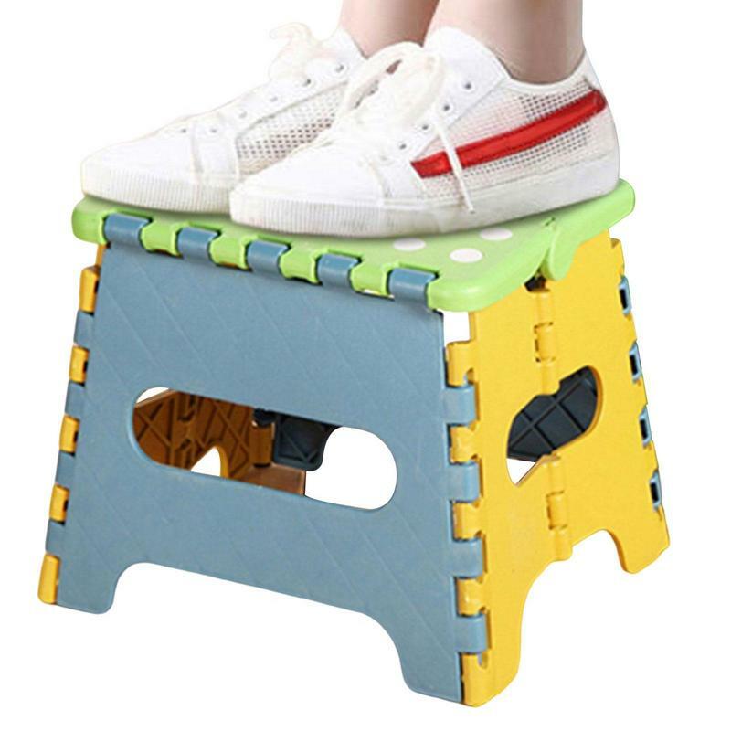 Taburete portátil de plástico duradero con mango cómodo, taburete plegable para adultos y niños, 24cm x 20cm x 18cm