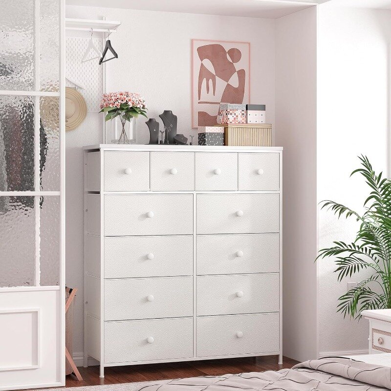 White Dresser for Bedroom with 12 Drawers,Tall Dressers for Bedroom,White Dressers & Chest of Drawers for Bedroom