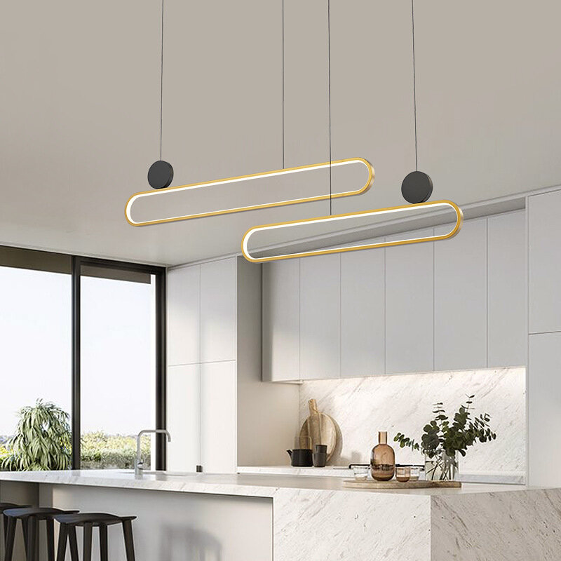 Nordic Minimalist Modern Minimalism Single Circlet Double Circle Bar Kitchen Lights Fixture Strip LED Dining Hall Pendant Light